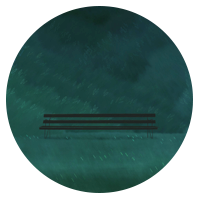 circular profile image for Coda park bench against foliage